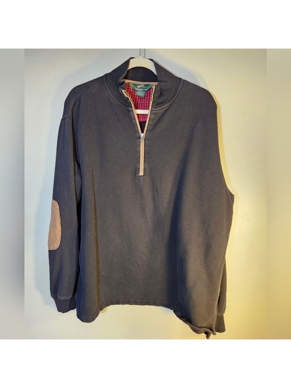 Woolrich Men's Gray Quarter-Zip Sweater 100% Cotton Elbow Patches Pullover Sz L